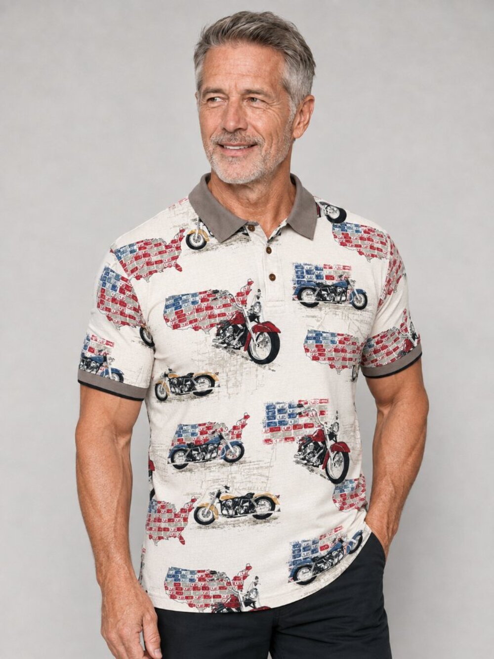 American Summer Motorcycle Polo Shirt Men's XL USA Map Patriotic Biker Cotton